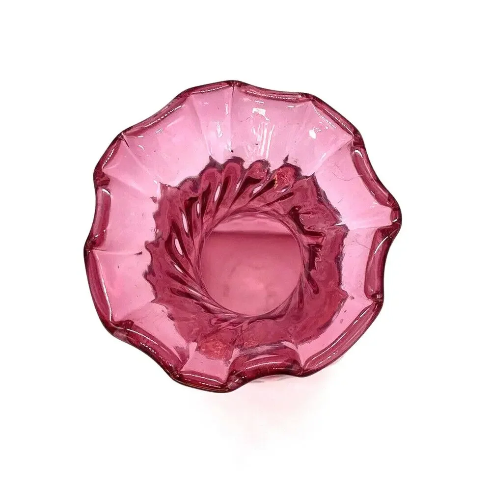 Cranberry / Pink Mid Century Modern Honeycomb Pattern Glass Vase 7.25